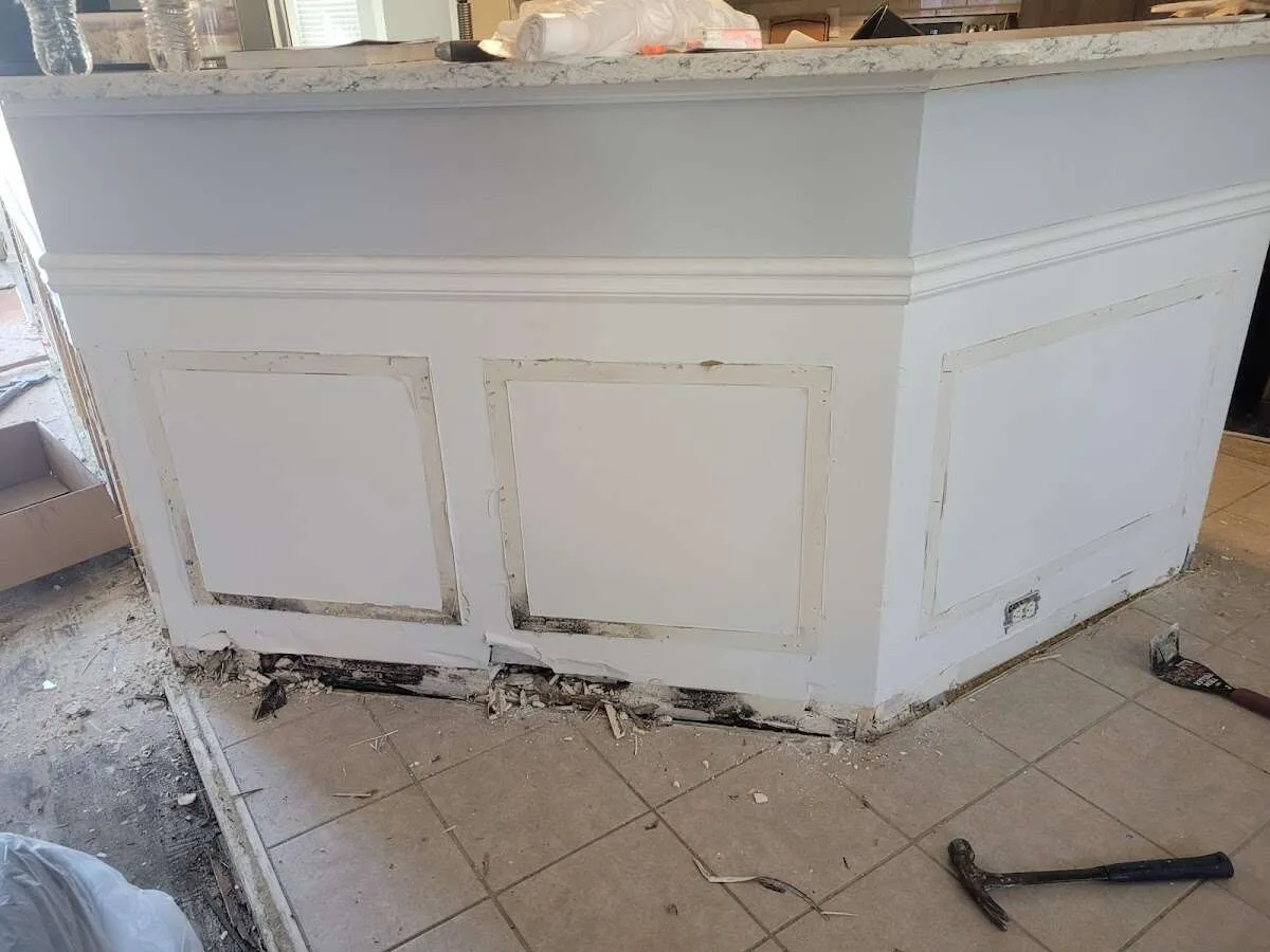 Water damage and mold on kitchen during Storm Damage Restoration in Henderson